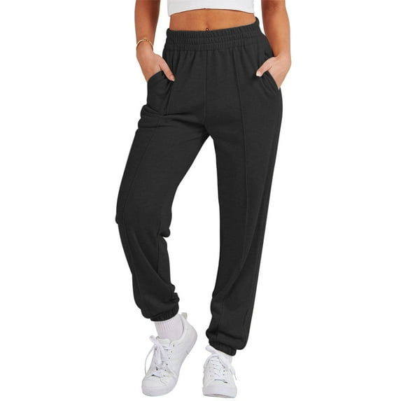 Brglopf Women's Casual Sweatpants High Elastic Waist Pleated Straight Leg Lounge Pants Solid Color Jogger Pants with Pockets