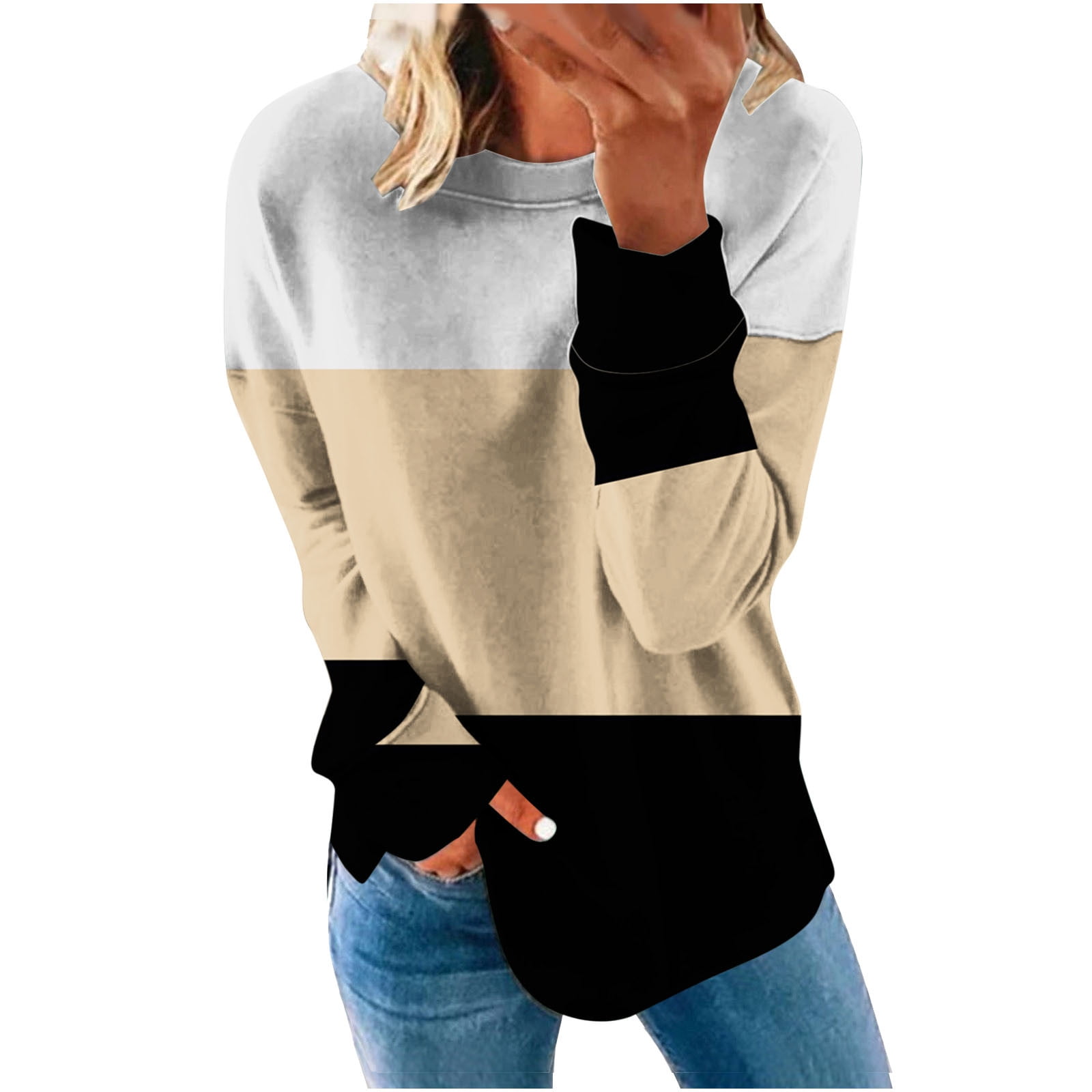 Brglopf Women's Casual Tops Lightweight Color Block Hooded Sweatshirt ...