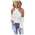 thumbnail image 1 of Brglopf Women's Crisscross Satin Halter Tops Keyhole Neck Loose Cold Shoulder Casual Elegant Party Tank Tops, 1 of 6