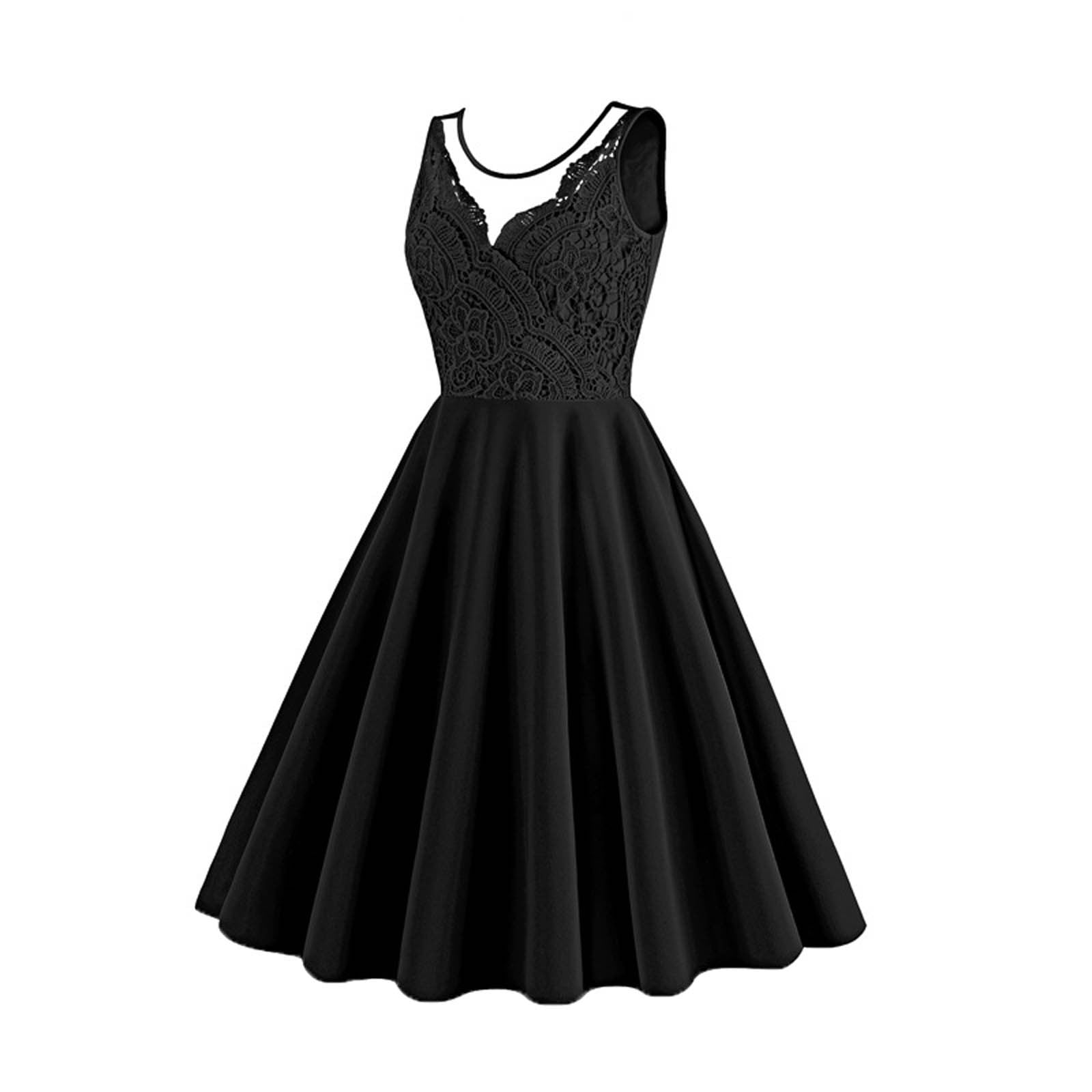 Brglopf Women's Elagant Formal Evening Dress 2023 Summer Prom Wedding Guest Short Bridesmaid Dresses Sleeveless Lace Crewneck Cocktail Party Dresses(Black,L)
