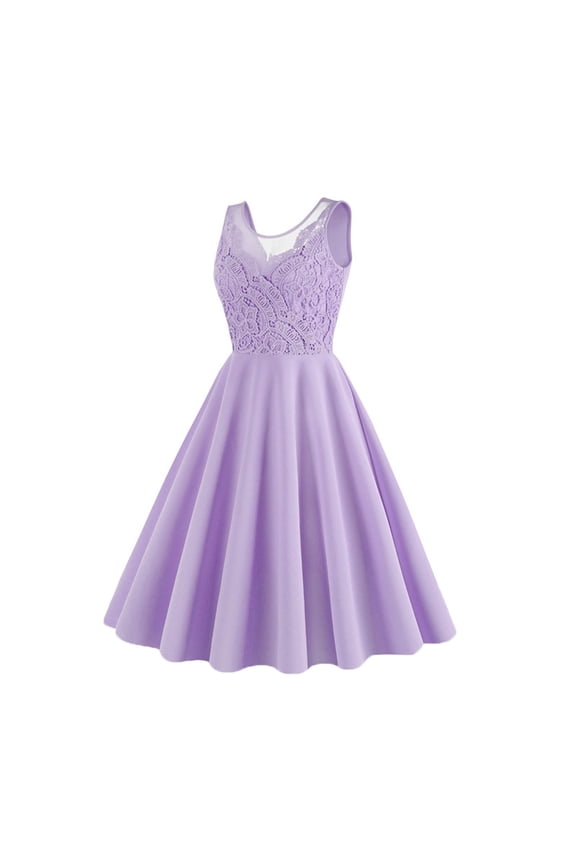 Women's Elagant Formal Evening Dress 2023 Summer Prom Wedding Guest Short Bridesmaid Dresses Sleeveless Lace Crewneck Cocktail Party Dresses(Purple,XXL)