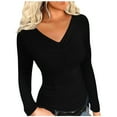 thumbnail image 1 of Brglopf Women's Elasticity Versatile Shirts Long Sleeve Slim Fitted V Neck T Shirt Basic Soft Cotton Regular Blouse Undershirt Tops, 1 of 6