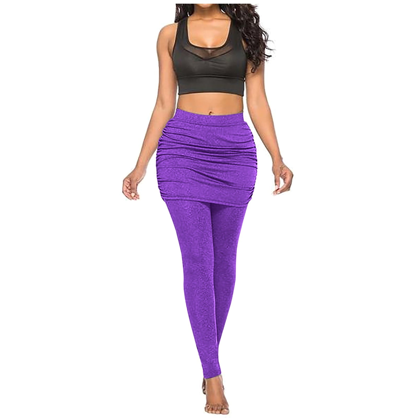 Brglopf Women's High Waist Yoga Pants with Skirt, Skirted Leggings for