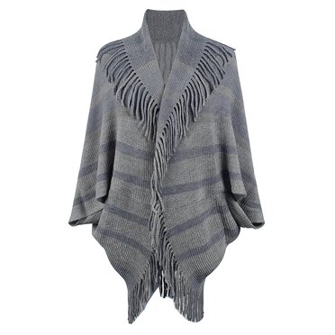 Women's Warm Ethnic Tassel Shawl Wrap - Knitted Poncho Cape With Jacquard Pattern For Fall/Winter