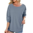 thumbnail image 1 of Brglopf Women's Long Sleeve Shirts Waffle Knit Loose Tops Basic Tees Casual Comfy Fall Crewneck Pullover Sweatshirts Blue XXL, 1 of 9