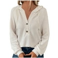 thumbnail image 1 of Brglopf Women's Oversized Hoodies Sweatshirts Waffle Knit Button V Neck Pullover Tops Casual loose Long Sleeve Drawstring Hooded Tops, 1 of 6
