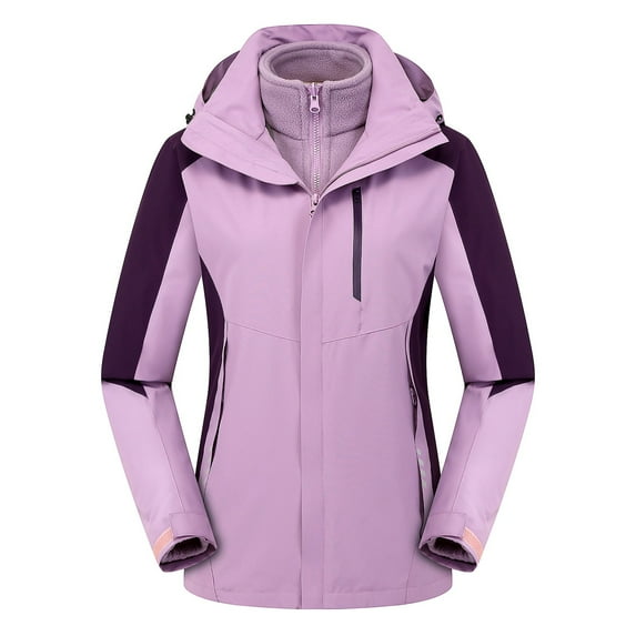 Brglopf Women's Rain Coats 3-in-1 Waterproof Jacket Color Block Windproof Fall Winter Jacket Plus Size Active Outdoor Outwear with Pockets