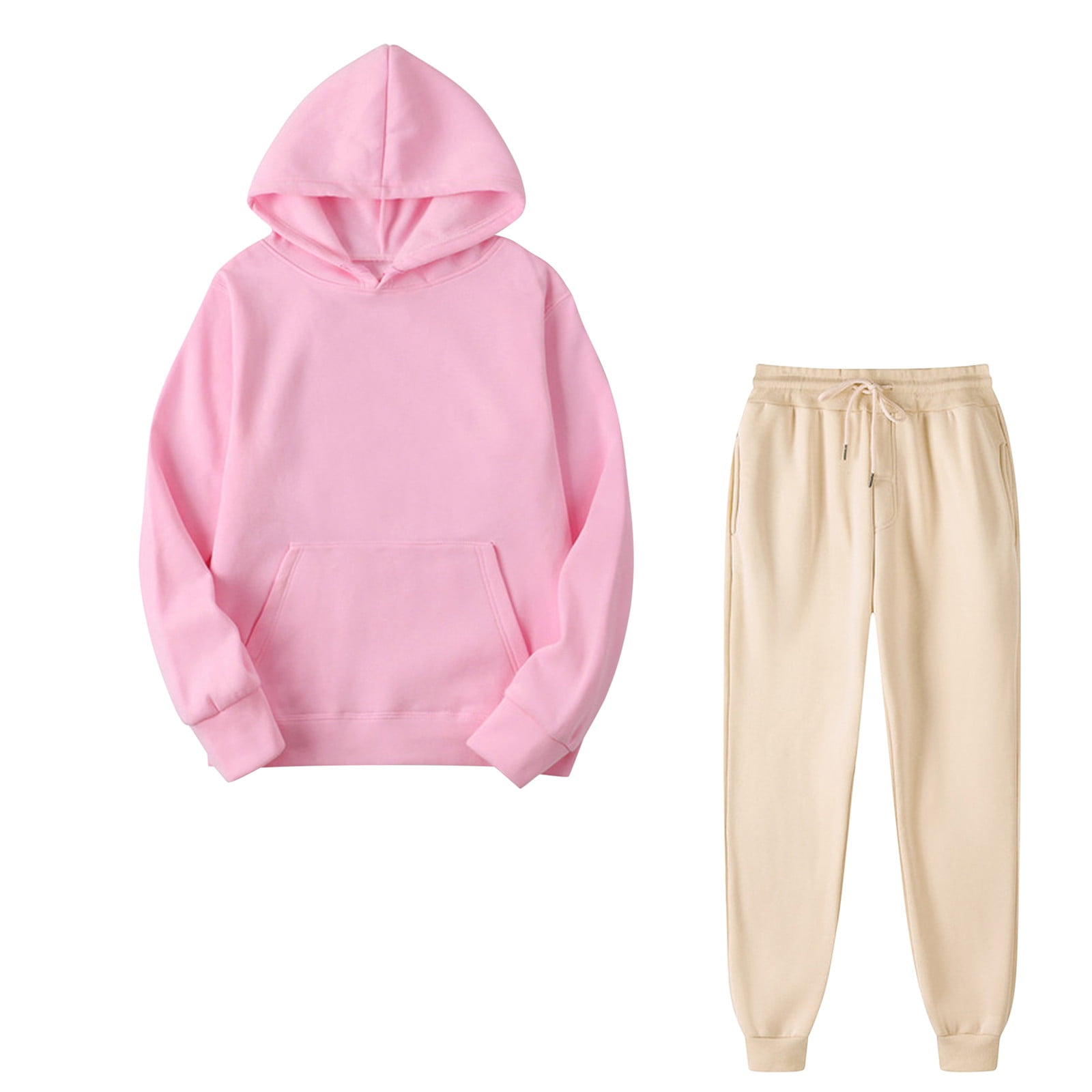 Two Piece Solid Color Hoodie Long Pants Set