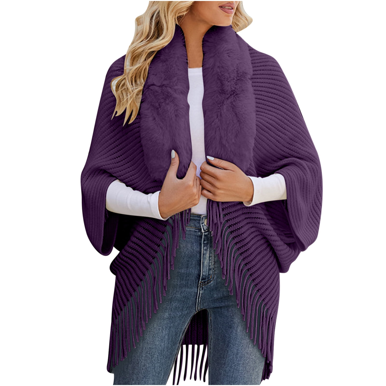 Brglopf Women's Shawl Wrap Batwing Sleeve Open Front Knit Cape Sweater
