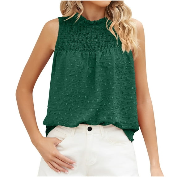 Brglopf Women's Shirred Frill Mock Neck Tunic Top Swiss Dots Sleeveless Elegant Summer Blouse Loose Fit Cami Tank Tops