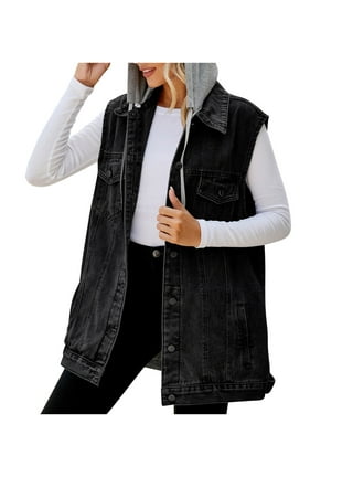 Hooded denim vest womens outlet