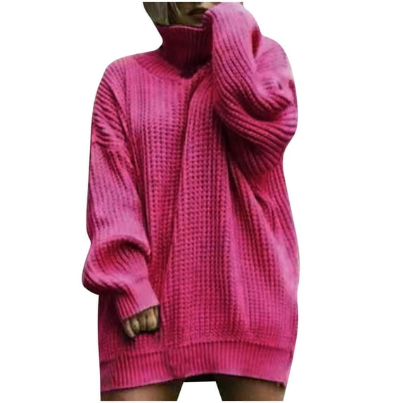 Brglopf Women's Sweater Dress Turtleneck Long Sleeve Oversized Chunky Knitted Dress Solid Color Fall Winter Pullover Dresses