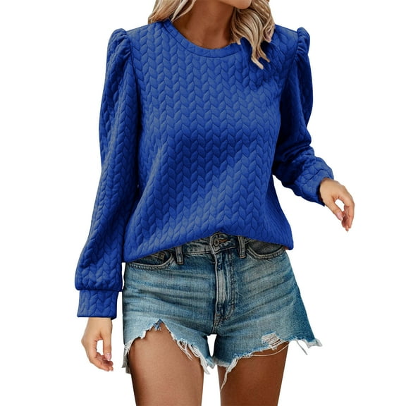 Brglopf Women's Sweatshirts Crew Neck Puff Sleeve Shirts Casual Loose Fit Lightweight Pullover Tops Trendy Fall Clothes
