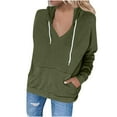 thumbnail image 1 of Brglopf Women's V Neck Hoodies Long Sleeve Solid Color Sweatshirt Drawstring Pullover Tops Fall Clothes 2023 with Pocket, 1 of 5
