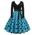 thumbnail image 1 of Brglopf Women's Vintage Audrey Hepburn Dress Polka Dots Long Sleeve Knee-Length Dress Cocktail Party Evening Dress Light Blue L, 1 of 8
