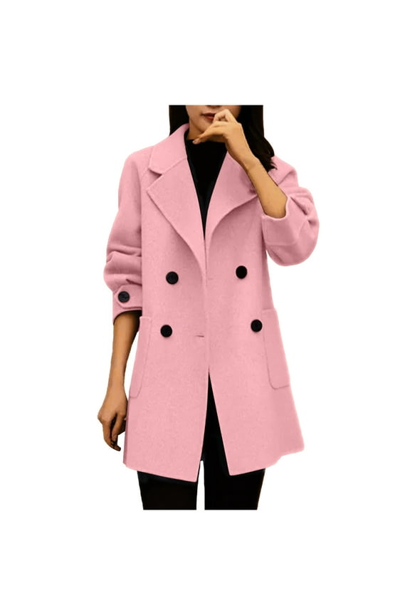 Women's Wool Blend Pea Coat Notched Lapel Collar Over Coats Basic Essential Double Breasted Long Jackets with Pockets