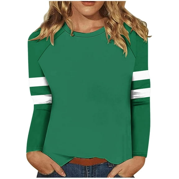 Brglopf Women's Workout Tops Striped Patchwork Raglan Long Sleeve Tunic T-Shirts Crewneck Long Sleeve Casual Loose Fit Basic Tees