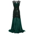 thumbnail image 1 of Brglopf Womens 1920s Vintage Dress Sequins Long Flapper Mermaid Hem Cocktail Party Dress Formal Wedding Evening Maxi Gown Dresses Green S, 1 of 5