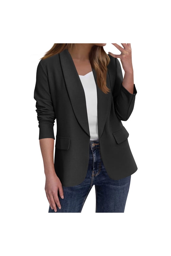 Womens Blazer Lightweight Open Front Casual Suit Jackets Long Sleeve Lape Collar Business Work Blazers with Pockets(Black,M)