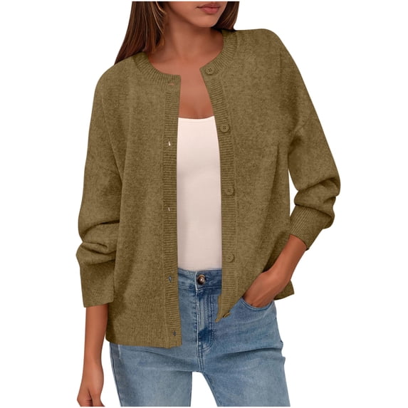 Brglopf Womens Cardigan Sweaters Casual Long Sleeve Button Down Crewneck Fall Cardigans Soft Lightweight Knit Loose Sweater Tops(Army Green,Free Size)