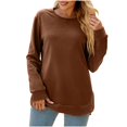 thumbnail image 1 of Brglopf Womens Casual Tops 2023 Crew neck Long Sleeve Sweatshirt Solid Color Side Split T Shirts Loose Soft Pullover, 1 of 4
