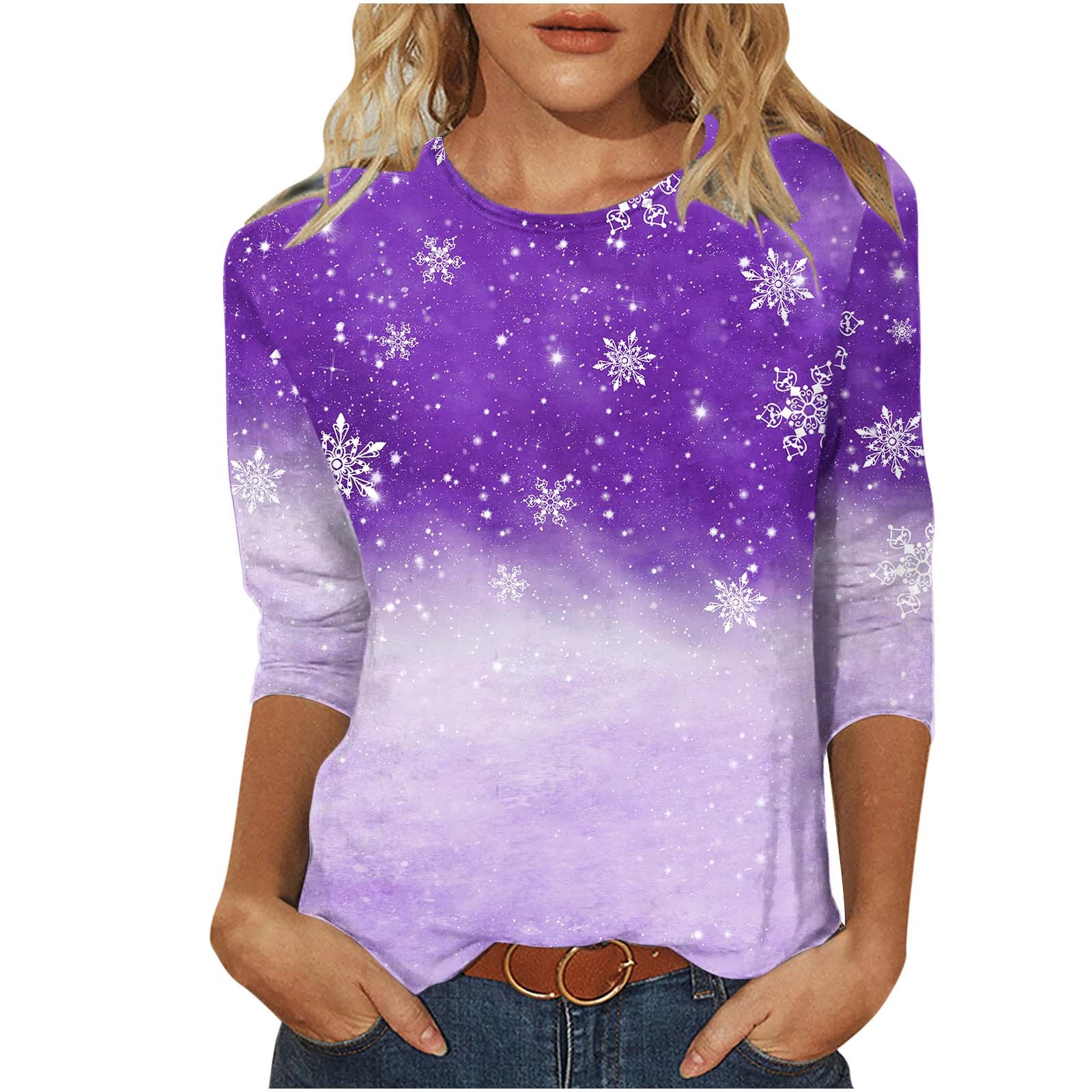 Brglopf Womens Christmas TShirts Trendy 2024 Printed Long Sleeve Tunic