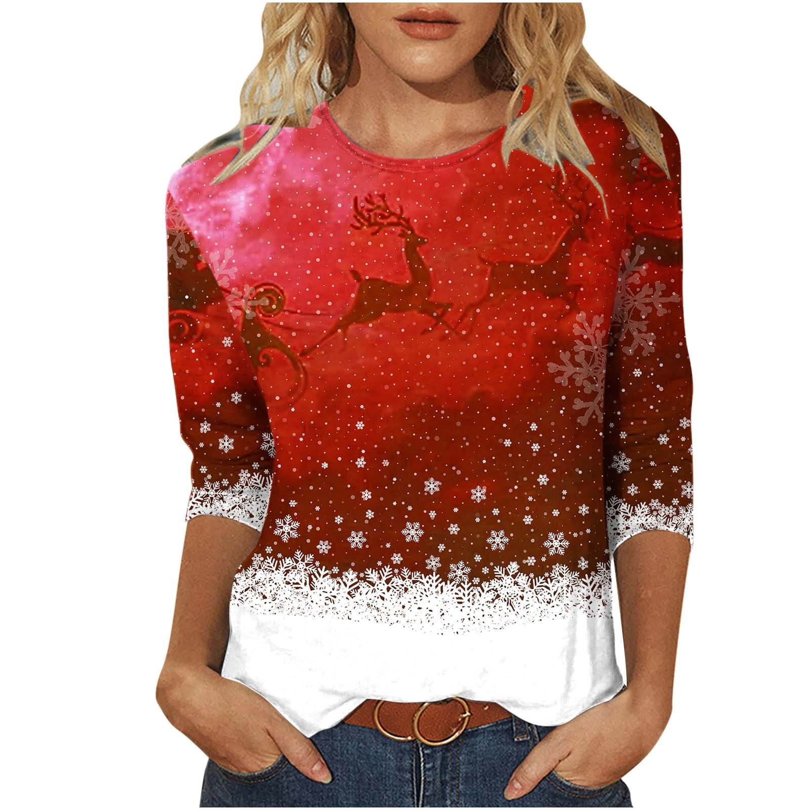 Brglopf Womens Christmas TShirts Trendy 2024 Printed Long Sleeve Tunic