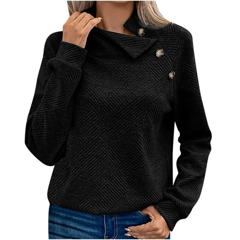 Brglopf Womens Cowl Neck Sweater Pullover Casual Lightweight Long Sleeve Button Cozy Mock Neck Ribbed Tops for Women Walmart