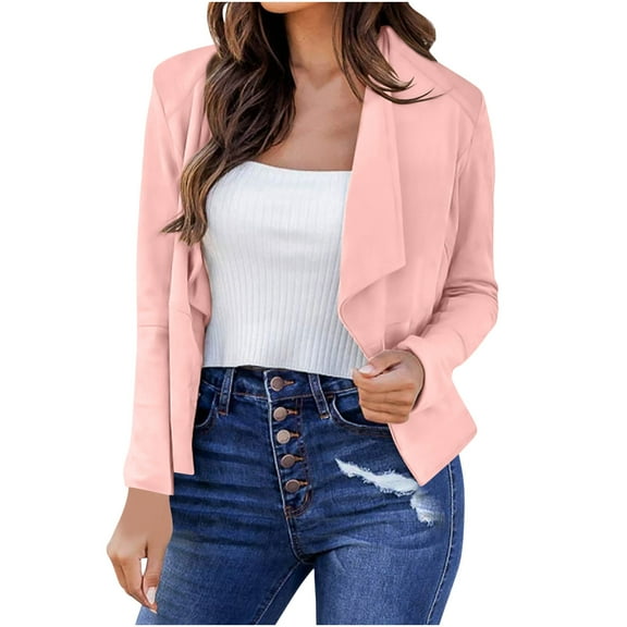 Brglopf Womens Cropped Suit Jackets Lightweight Open Front Draped Blazer Business Casual Long Sleeve Office Work Blazers(Pink,XXL)