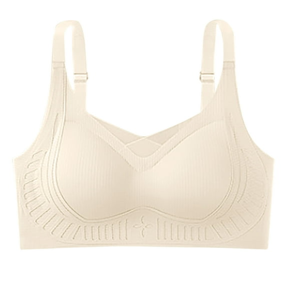 Brglopf Womens Everyday Bra Seamless Wirefree Push Up Longline Full Coverage Bra Support and Lift No Underwire Tshirt Bras Beige M
