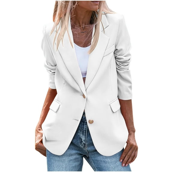 Brglopf Womens Fall Business Casual Blazers Shoulder Pads Long Sleeve Notch Lapel Open Front Work Suit Office Blazer Jackets Outerwear(White,XXL)
