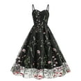 thumbnail image 1 of Brglopf Womens Floral Embroidery Sheer Mesh Dresses Spaghetti Strap Vintage Cocktail Party Dress Wedding Prom Evening Swing Dress Black S, 1 of 7