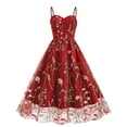 thumbnail image 1 of Brglopf Womens Floral Embroidery Sheer Mesh Dresses Spaghetti Strap Vintage Cocktail Party Dress Wedding Prom Evening Swing Dress Red XL, 1 of 6