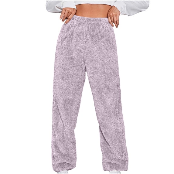Brglopf Womens Fuzzy Fleece Pants Winter Warm Jogger Athletic Cinch Bottom Sweatpants for Ladies Comfy Soft Plush Pajama Pants