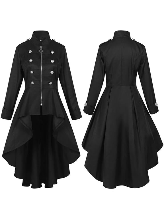Womens Gothic Steampunk Jacket Vintage Long Tailcoat Jacket Medieval Renaissance Jackets Coat(Black,XL)
