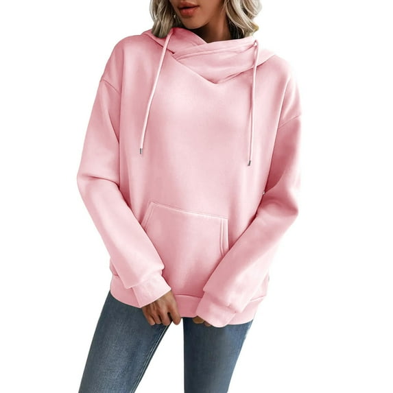 Brglopf Womens Hoodies Sweatshirt Long Sleeve Cowl Neck Pullover Tops Casual Fall Workout Hooded Sweatshirts with Pocket Pink XXL