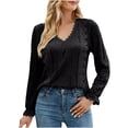 thumbnail image 1 of Brglopf Womens Lace Tops Long Sleeve V Neck Shirts Crochet Satin Blouse Casual Loose Lightweight Blouses, 1 of 8