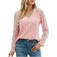thumbnail image 1 of Brglopf Womens Lace Tops Long Sleeve V Neck Shirts Crochet Satin Blouse Casual Loose Lightweight Blouses, 1 of 8
