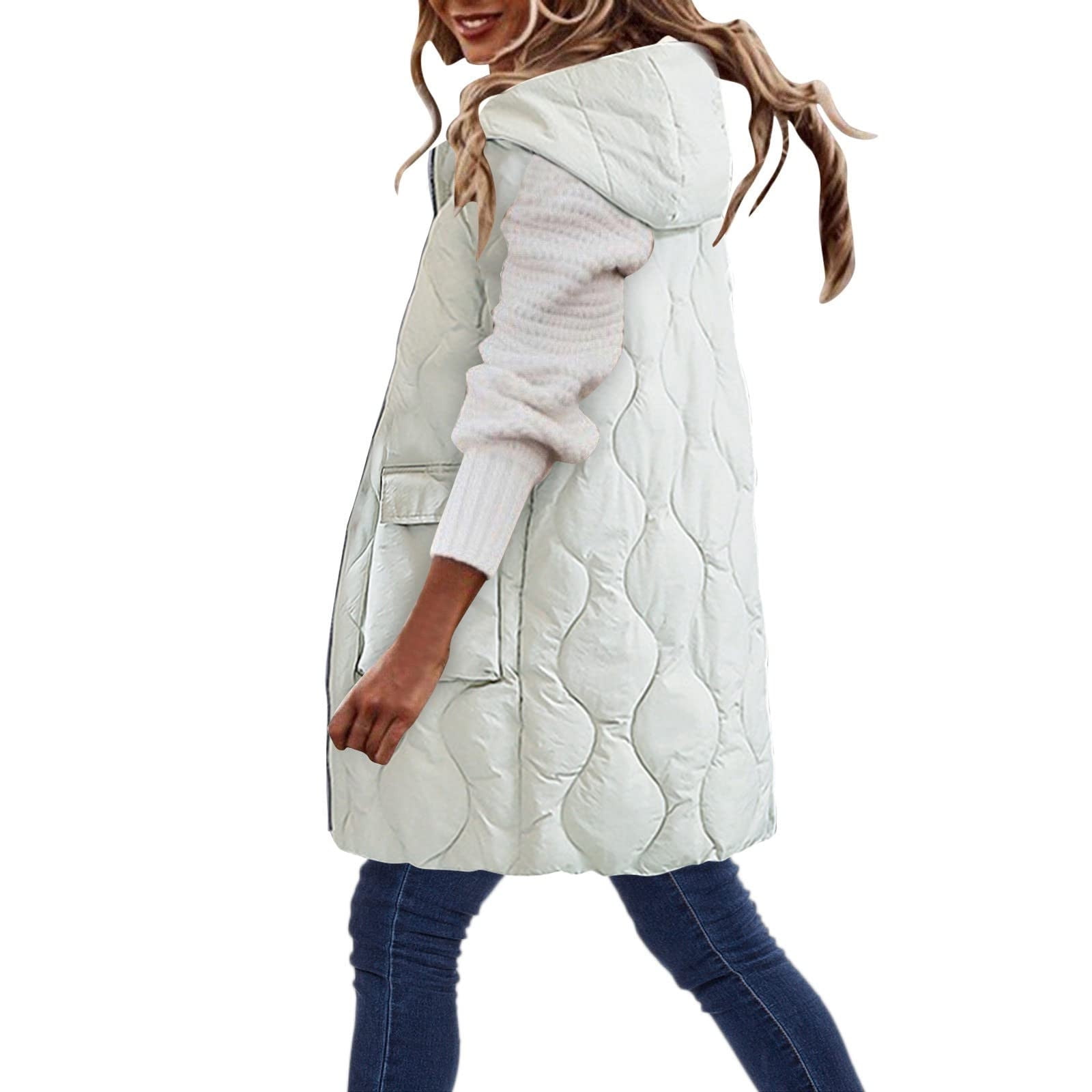 Brglopf Womens Long Puffer Vest Winter Fall Warm Sleeveless Coat Zip Up