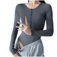 thumbnail image 1 of Brglopf Womens Long Sleeve Bodysuit Henley Body Suits Button Down Basic Crewneck Stretchy Bodysuits Shirts Tops, 1 of 6
