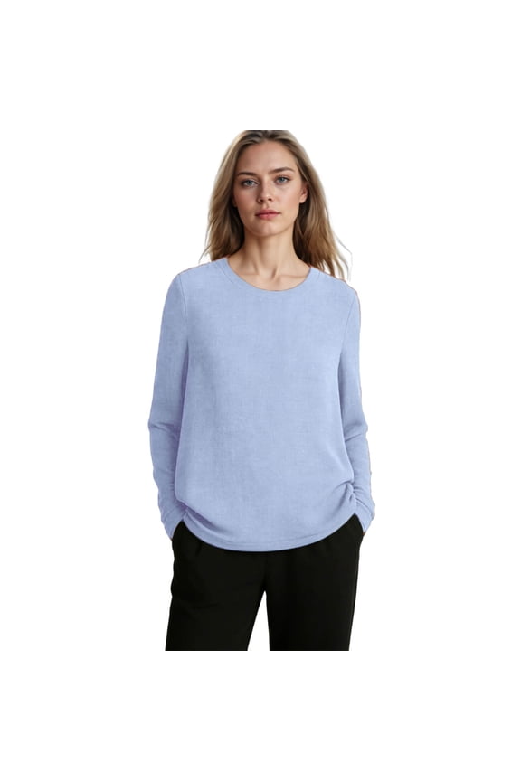 Womens Long Sleeve Tunic Tops Vintage Cotton Linen T Shirts Comfy Round Neck Casual Loose Fit Blouses(Light Blue,XL)