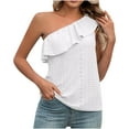thumbnail image 1 of Brglopf Womens One Shoulder Tops Ruffled Solid Color Tunic Shirts Sleeveless Loose Fit Tank Top Vocation Beach Cute Blouse, 1 of 6