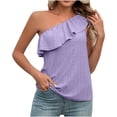 thumbnail image 1 of Brglopf Womens One Shoulder Tops Ruffled Solid Color Tunic Shirts Sleeveless Loose Fit Tank Top Vocation Beach Cute Blouse, 1 of 6