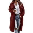 thumbnail image 1 of Brglopf Womens Oversized Shacket Jacket Long Corduroy Shirt Long Sleeve Casual Lapel Button Down Trench Coats with Pockets(Wine,L), 1 of 9