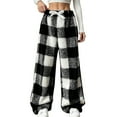 thumbnail image 1 of Brglopf Womens Plaid Fluffy Pajama Pants Drawstring High Waisted Fuzzy Fleece Cozy Lounge Pants with Pockets Winter Warm Pj Bottoms Black XXXXXL, 1 of 6