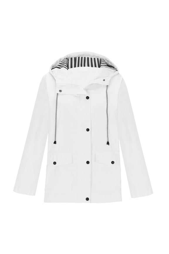 Womens Raincoata Waterproof Active Outdoor Rain Jacket Lightweight Zip Up Fashion Fall Travel Hiking Windbreaker Trench Coat with Hood(White,S)