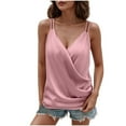 thumbnail image 1 of Brglopf Womens Silk Satin Camisole Tank Tops Wrap V Neck Sleeveless Spaghetti Strap Blouses Dressy Casual Cami Shirt(Pink,L), 1 of 7