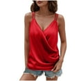 thumbnail image 1 of Brglopf Womens Silk Satin Camisole Tank Tops Wrap V Neck Sleeveless Spaghetti Strap Blouses Dressy Casual Cami Shirt(Red,M), 1 of 8
