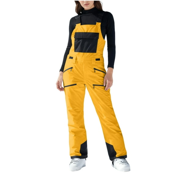 Brglopf Womens Ski Snow Bibs Pants Winter Insulated Waterproof Snowboarding Overalls Adjustable Suspenders Jumpsuit Pants Yellow S