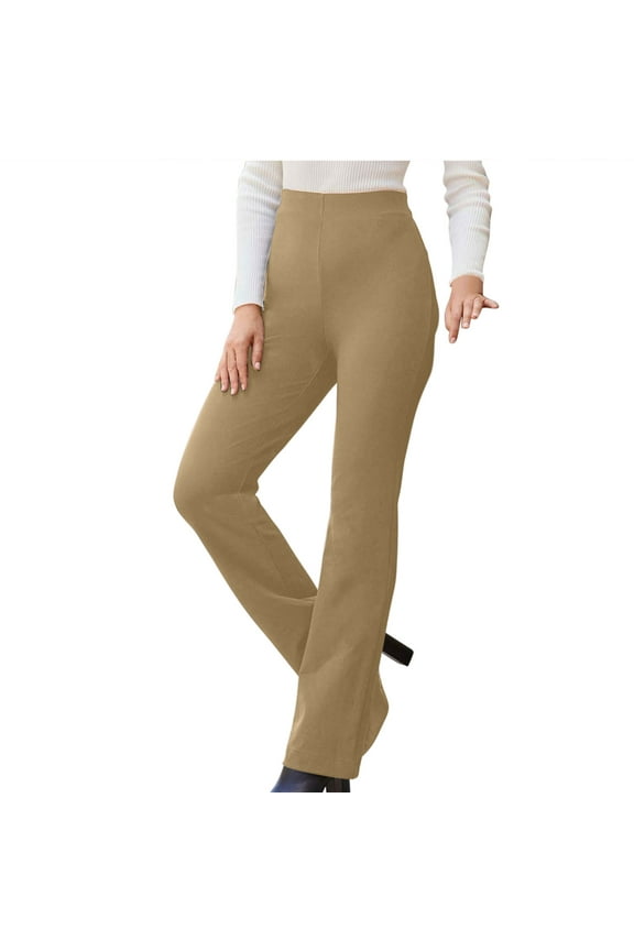 Womens Stretch Dress Pants Casual Slacks Pants with Pockets Flared Straight Leg Bootcut Trousers for Office Work Business(Khaki,M)